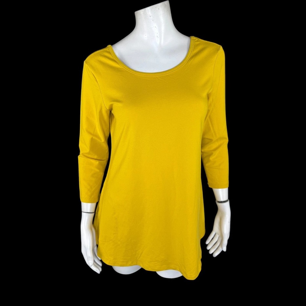 ATTITUDES by Renee Yellow 3/4 Sleeve Scoop Neck Tunic Top Women's‎ XXS Cotton
